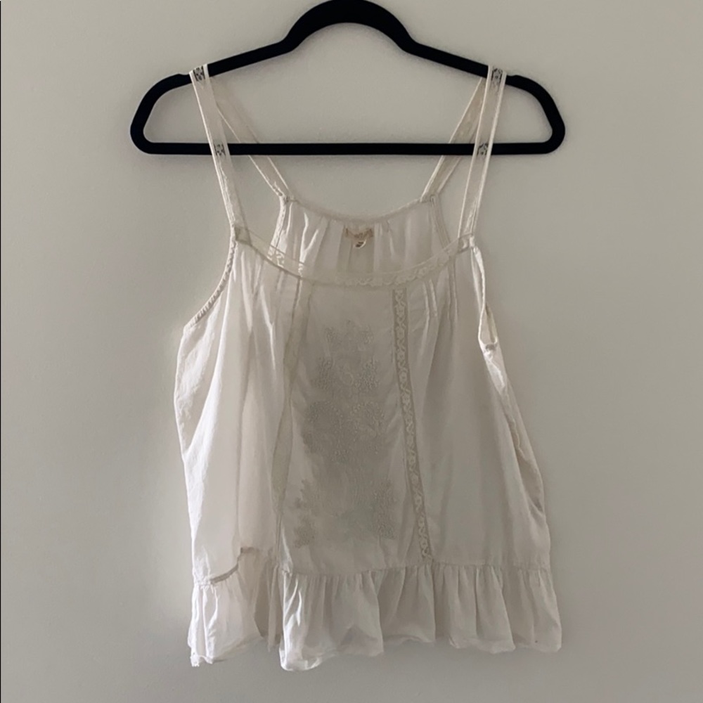 Aerie White Floral Embroidered Tank Top